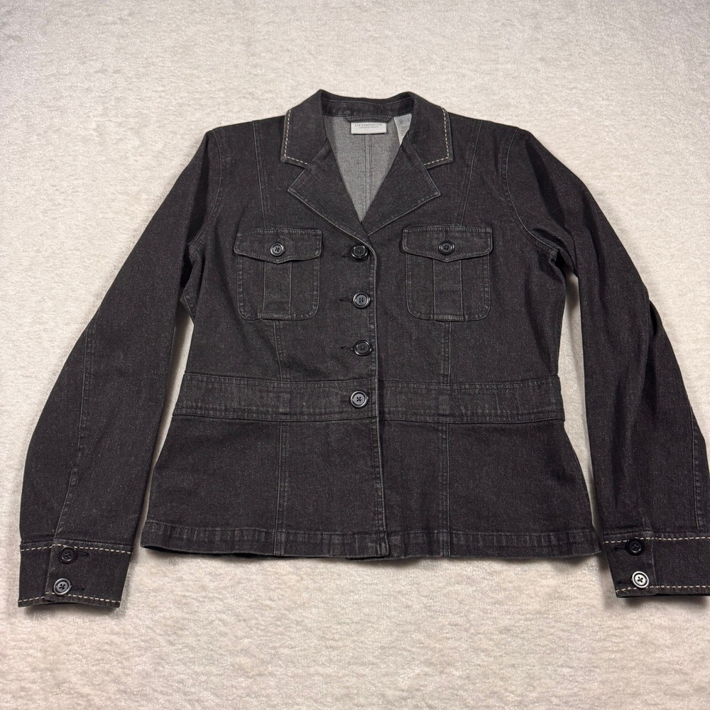 Liz‎ Claiborne Lizwear Jeans Womens Dark Wash Denim Blazer Jacket L